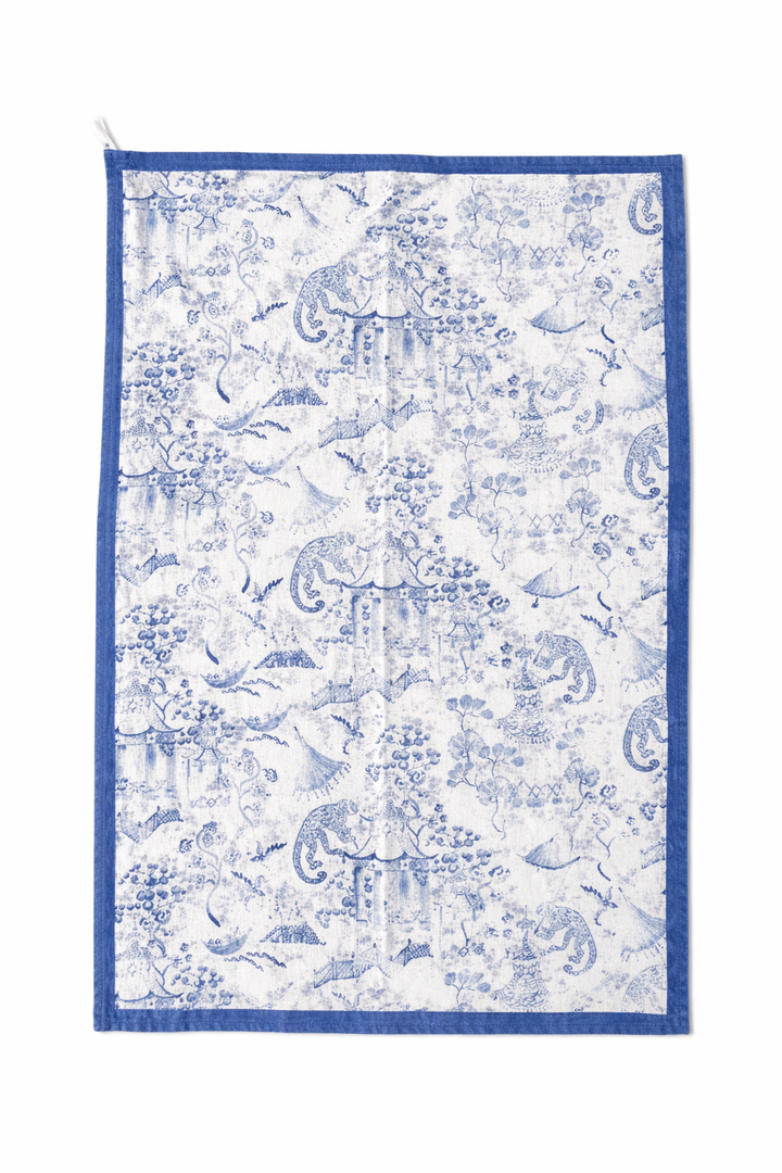 Tea Towel - Pure Linen - Chinoiserie Garden - Vibrant Kitchen Textile