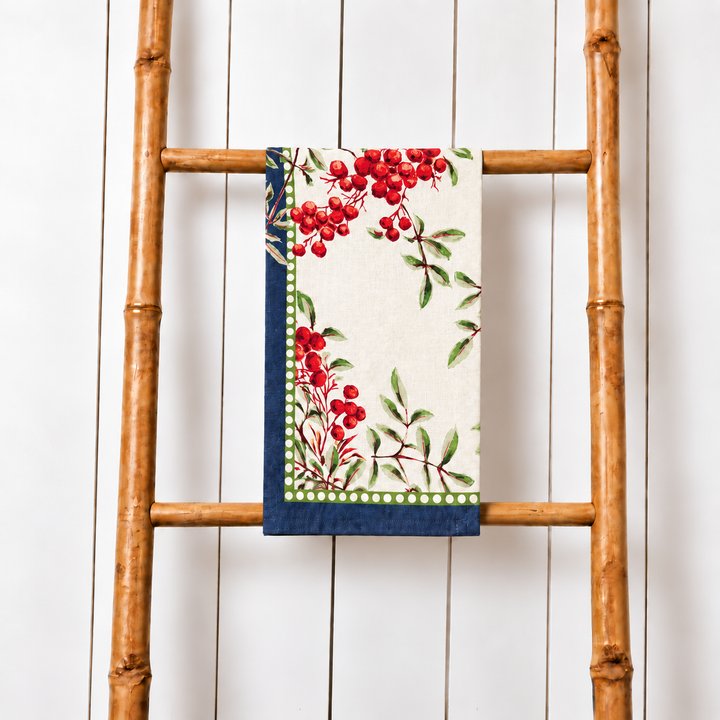 Coral Berry - Navy Tea Towel