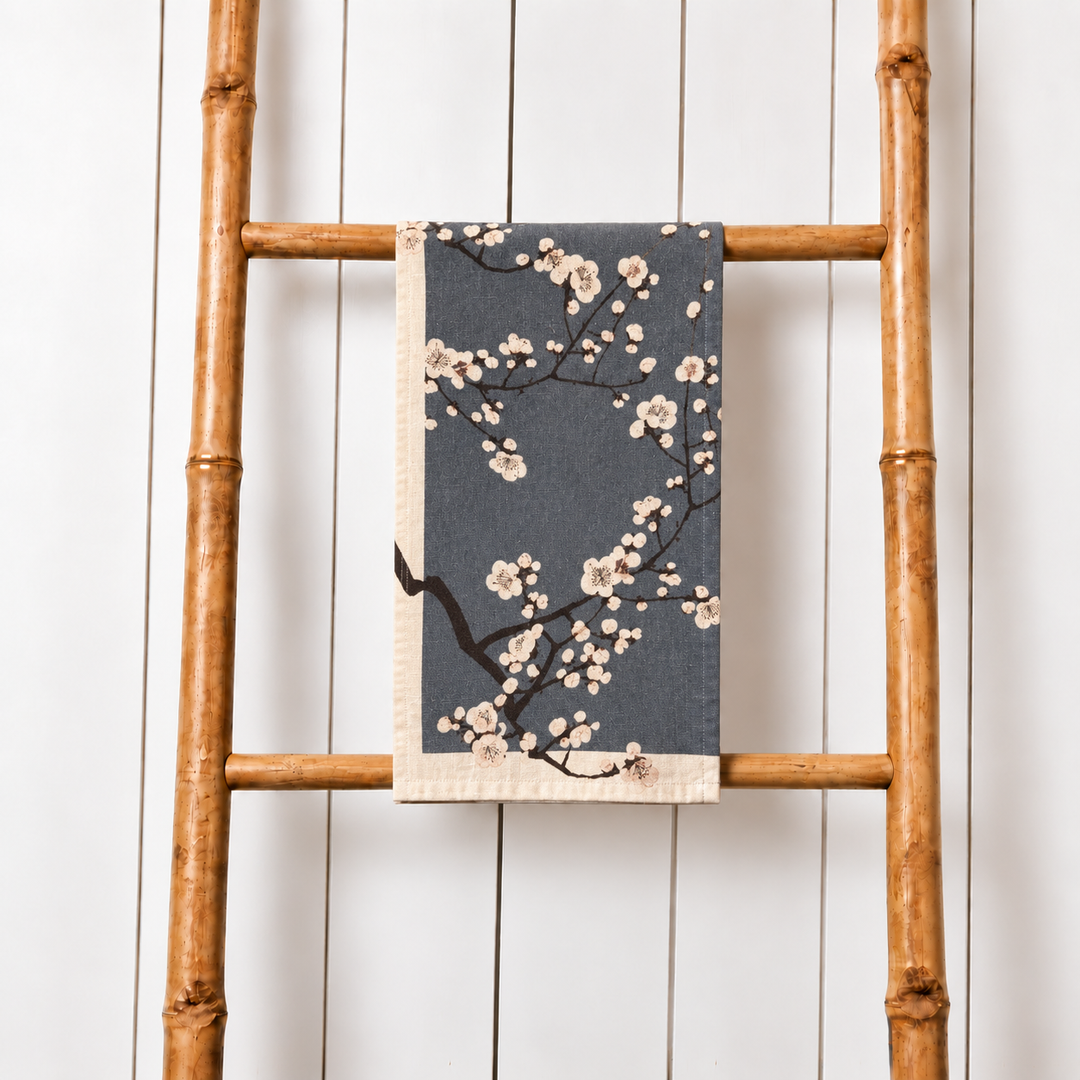 Plum Blossom - Gray Tea Towel