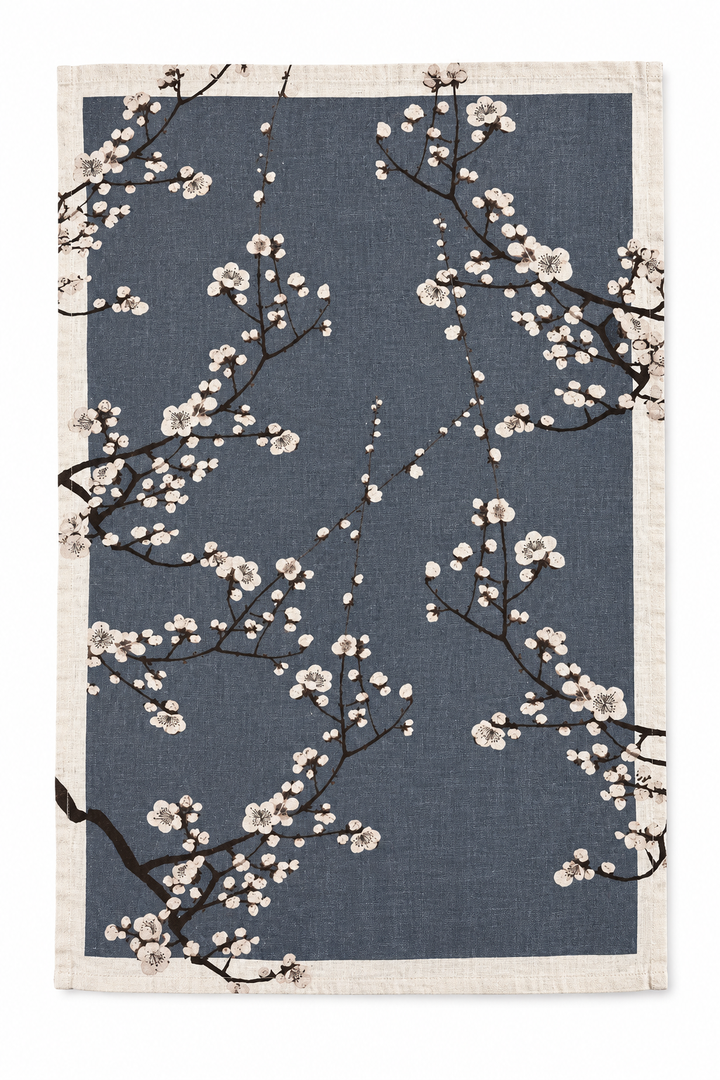 Plum Blossom - Gray Tea Towel