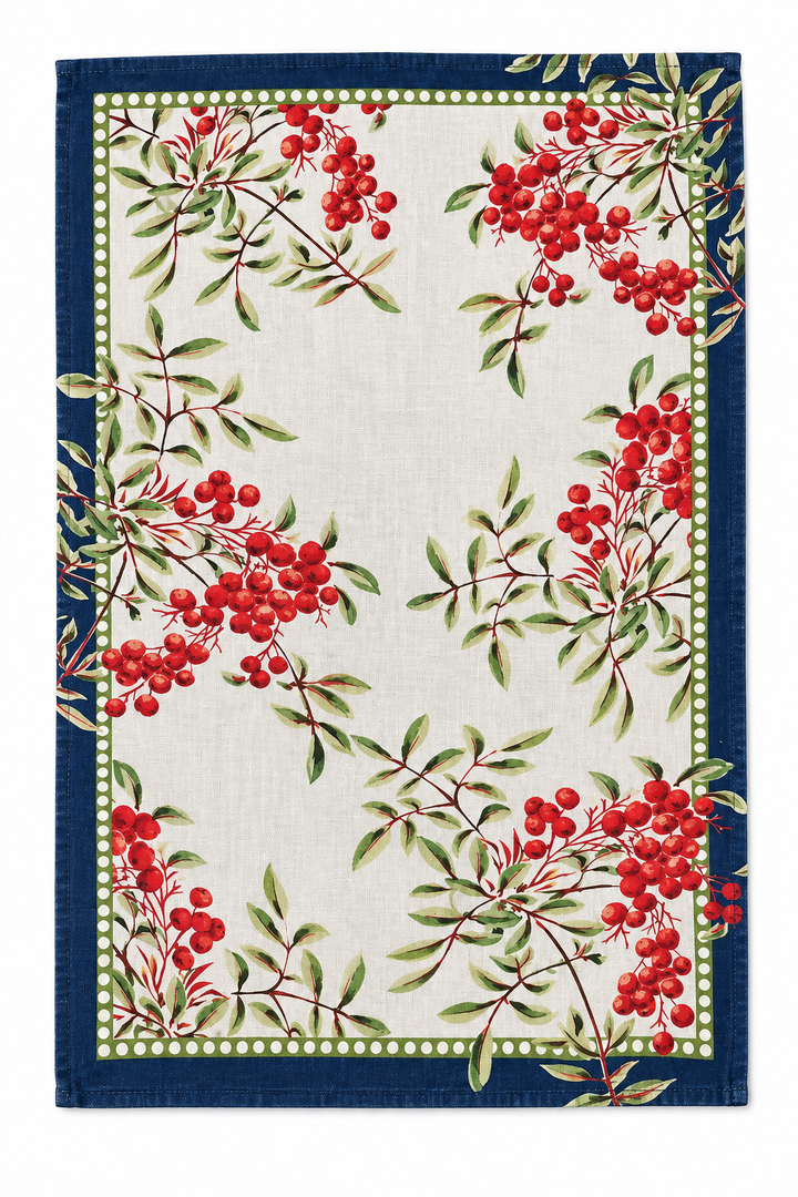 Coral Berry - Navy Tea Towel