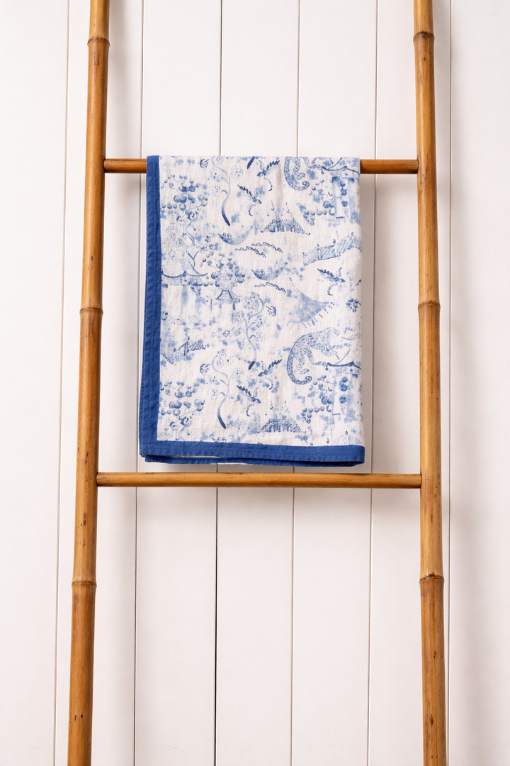 Tea Towel - Pure Linen - Chinoiserie Garden - Vibrant Kitchen Textile