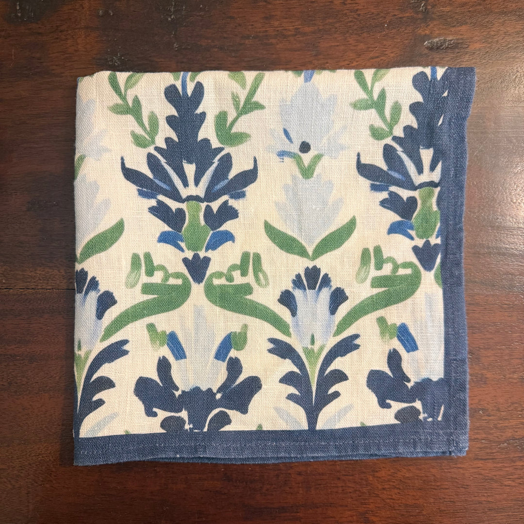 Preppy Damask - Blue & Green - Dinner Napkin 17.5x17.5