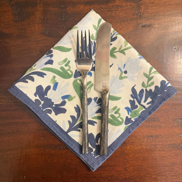 Preppy Damask - Blue & Green - Dinner Napkin 17.5x17.5
