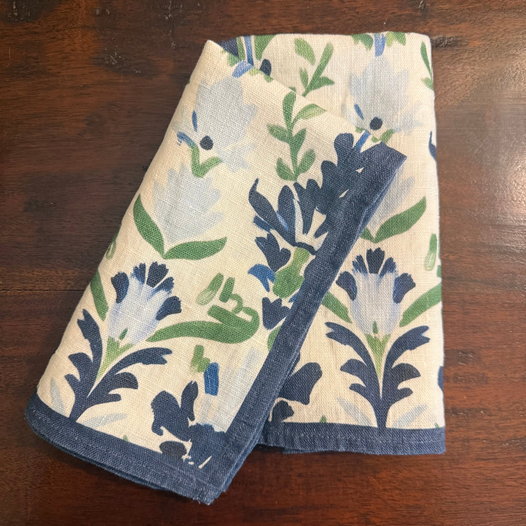 Preppy Damask - Blue & Green - Dinner Napkin 17.5x17.5