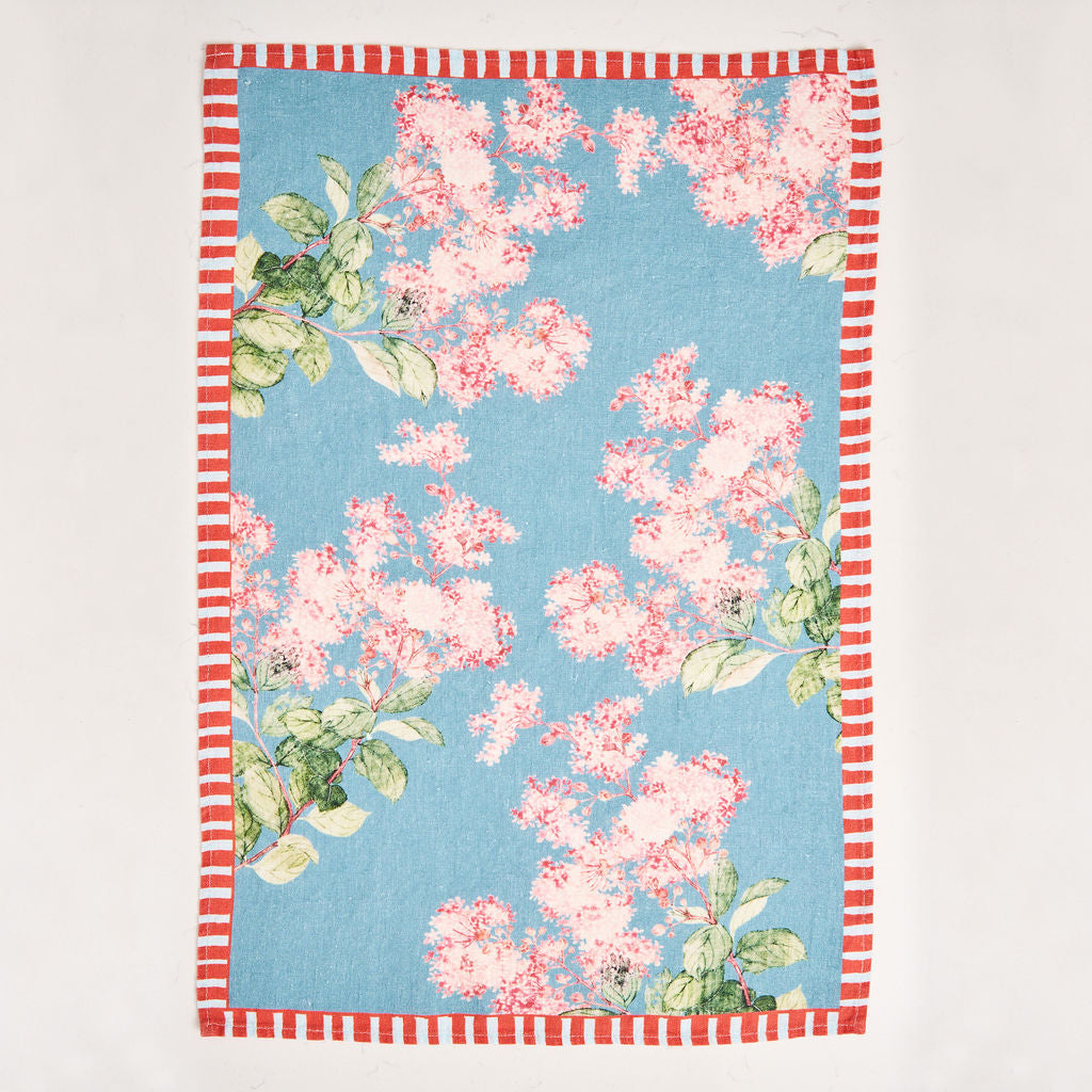 Tea Towel - Pure Linen - Hydrangea Indigo - Vibrant Kitchen Textile