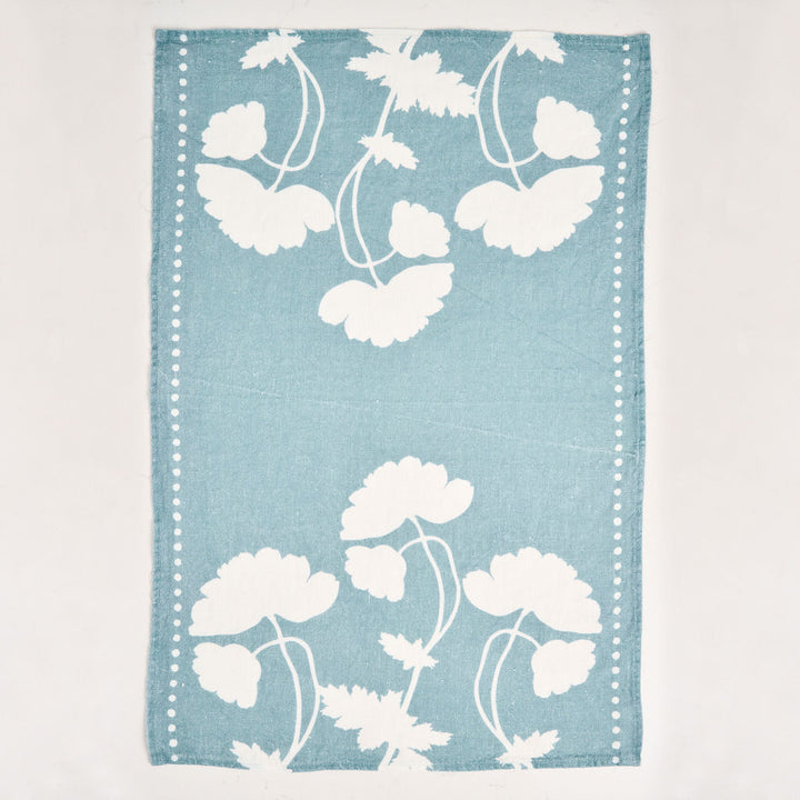 Tea Towel - Pure Linen - Poppy Silhouette Blue - Vibrant Kitchen Textile