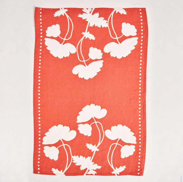 Tea Towel - Pure Linen - Poppy Silhouette Rouge - Vibrant Kitchen Textile