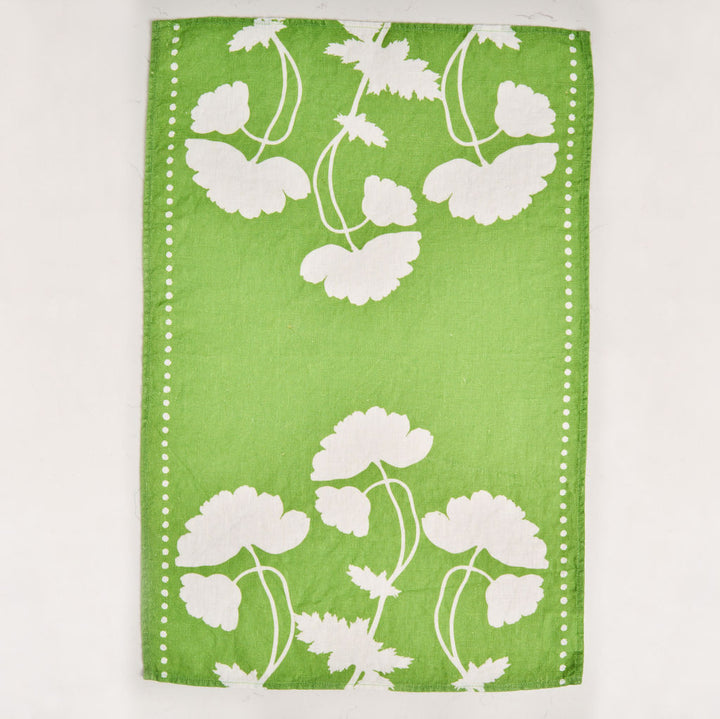 Tea Towel - Pure Linen - Poppy Silhouette Green - Vibrant Kitchen Textile