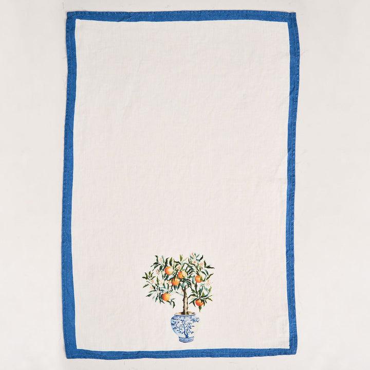 Tea Towel - Pure Linen - Chinoiserie Orange - Vibrant Kitchen Textile