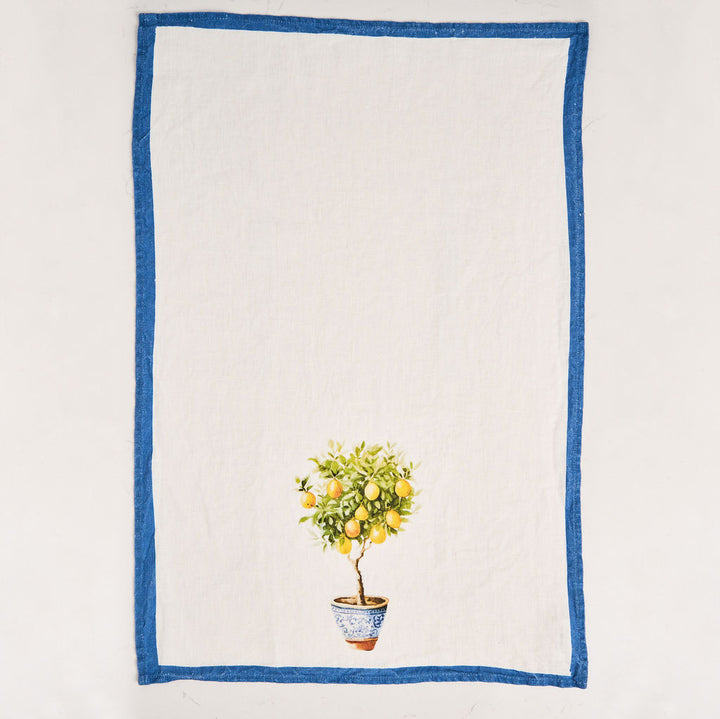 Tea Towel - Pure Linen - Chinoiserie Lemon - Vibrant Kitchen Textile