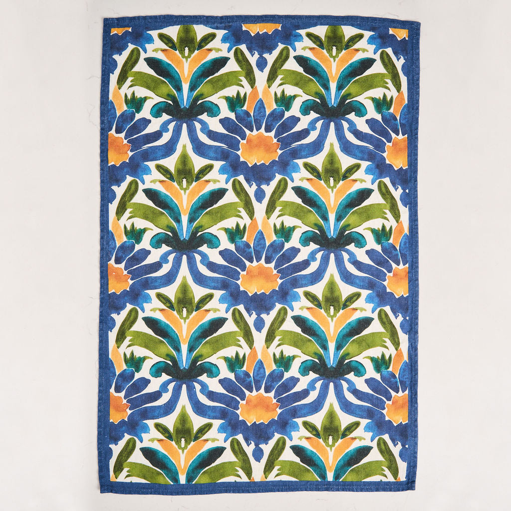 Tea Towel - Pure Linen - Madrid Damask - Vibrant Kitchen Textile