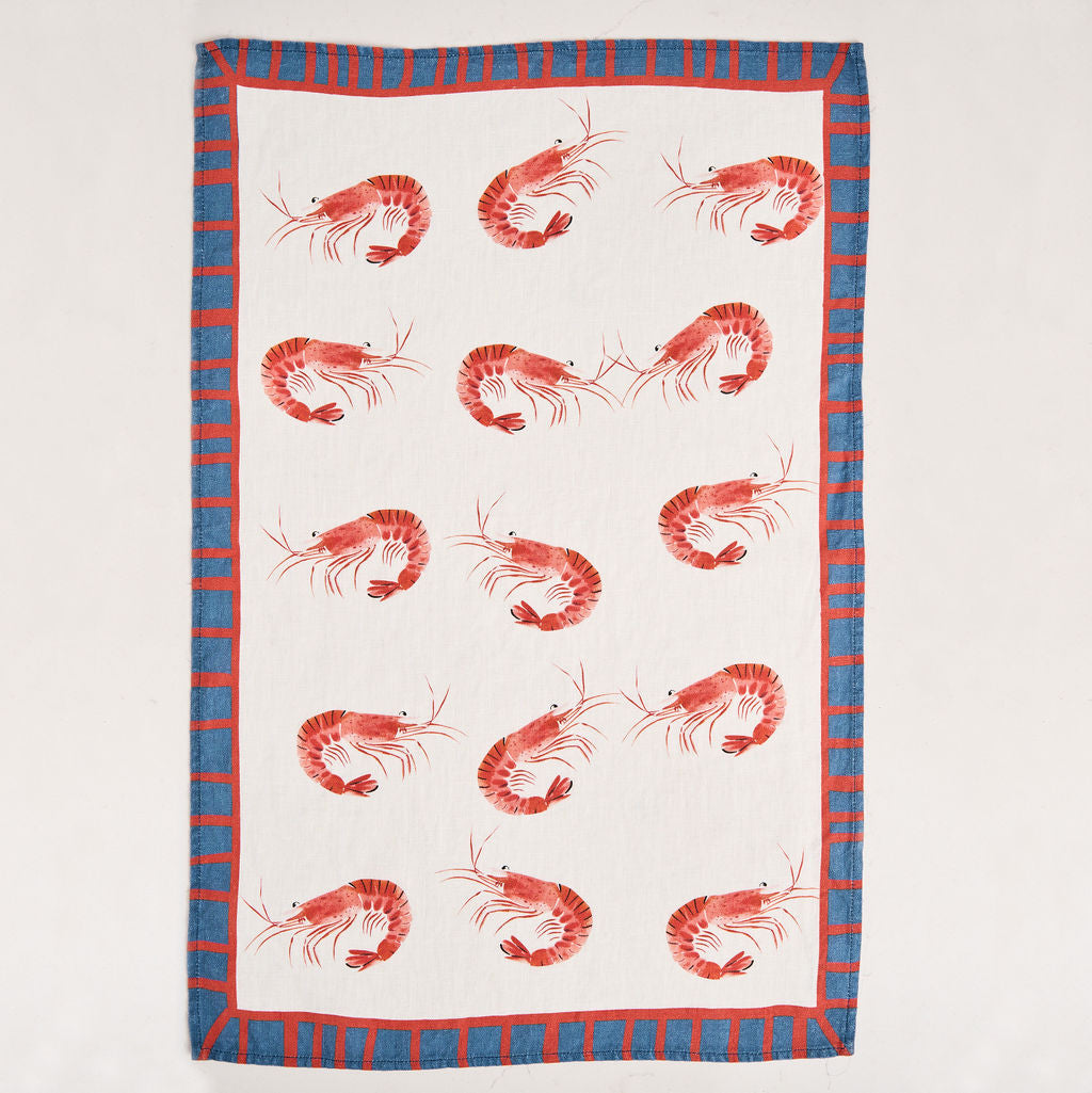 Tea Towel - Pure Linen - Bucket of Shrimp - Vibrant Kitchen Textile