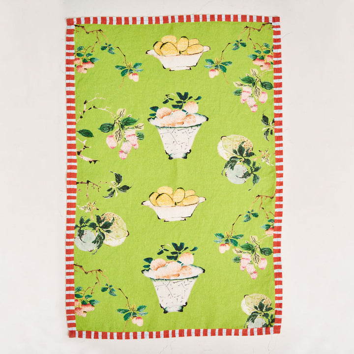 Tea Towel - Pure Linen - Fruit Bowl Green - Vibrant Kitchen Textile