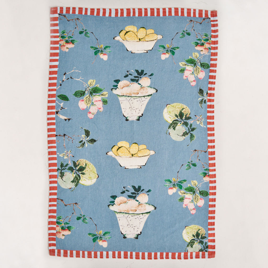 Tea Towel - Pure Linen - Fruit Bowl Indigo - Vibrant Kitchen Textile