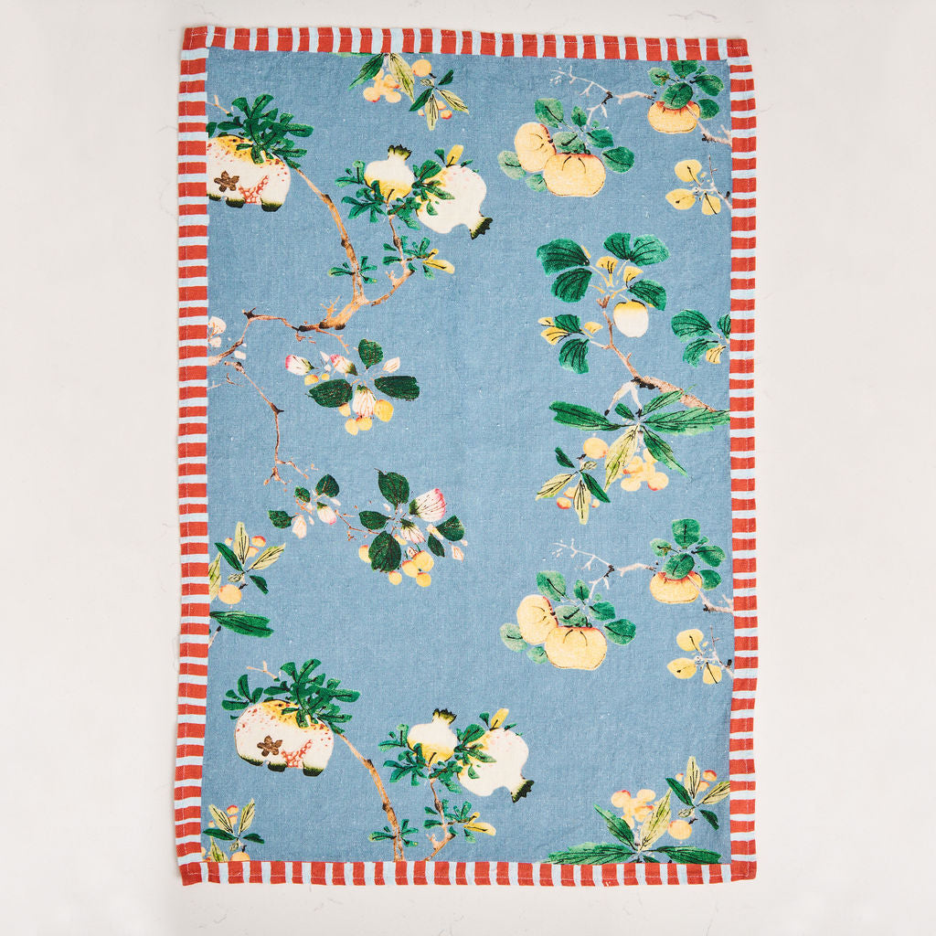 Tea Towel - Pure Linen - Pomegranate Indigo - Vibrant Kitchen Textile