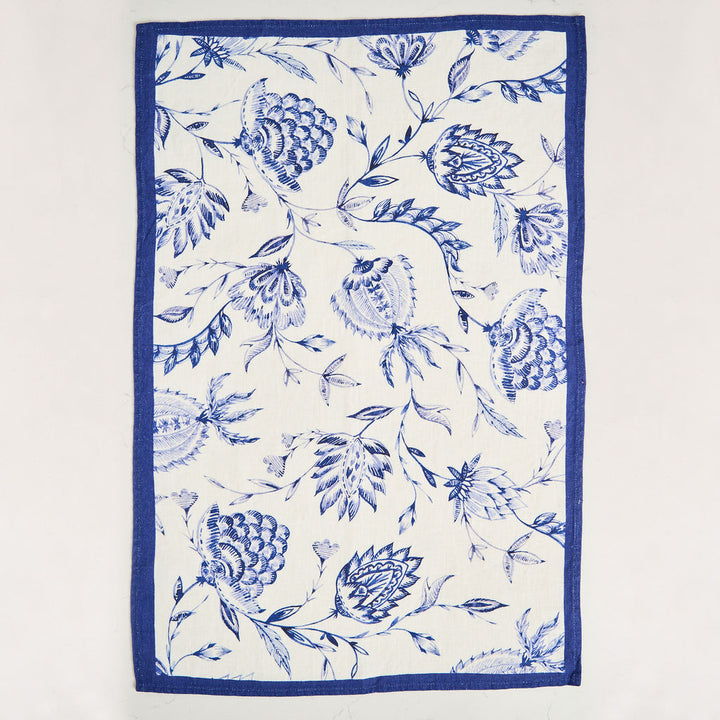 Tea Towel - Pure Linen - Indigo Batik White - Vibrant Kitchen Textile