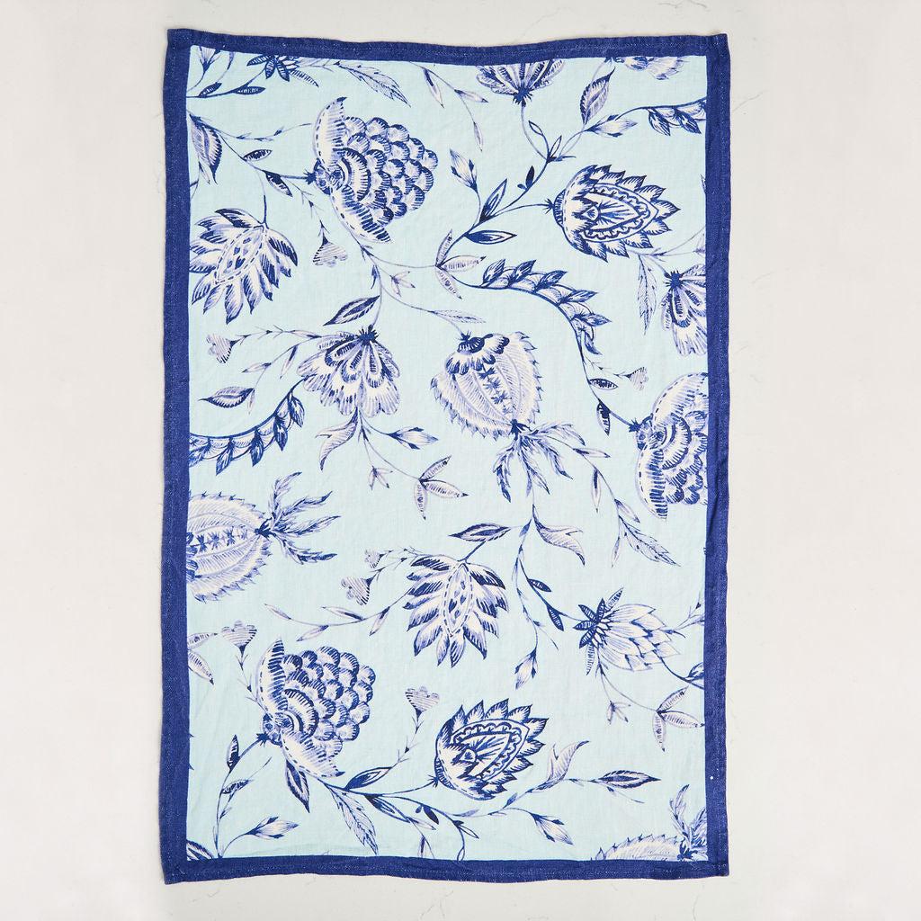 Tea Towel - Pure Linen - Indigo Batik Sky - Vibrant Kitchen Textile