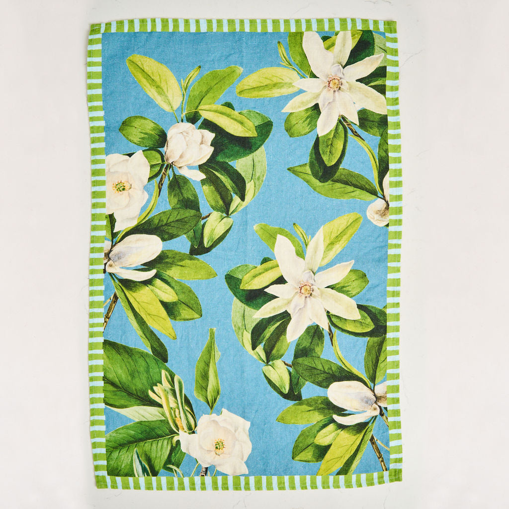 Tea Towel - Pure Linen - Magnolia Indigo - Vibrant Kitchen Textile