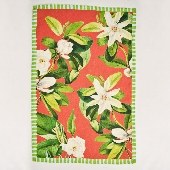 Tea Towel - Pure Linen - Magnolia Rouge - Vibrant Kitchen Textile
