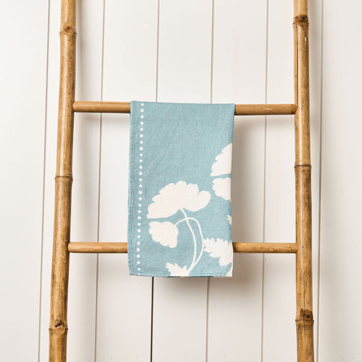 Tea Towel - Pure Linen - Poppy Silhouette Blue - Vibrant Kitchen Textile