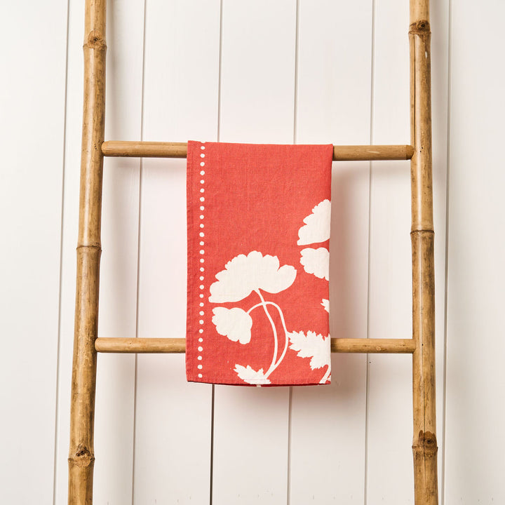 Tea Towel - Pure Linen - Poppy Silhouette Rouge - Vibrant Kitchen Textile