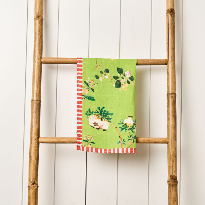 Tea Towel - Pure Linen - Pomegranate Green - Vibrant Kitchen Textile