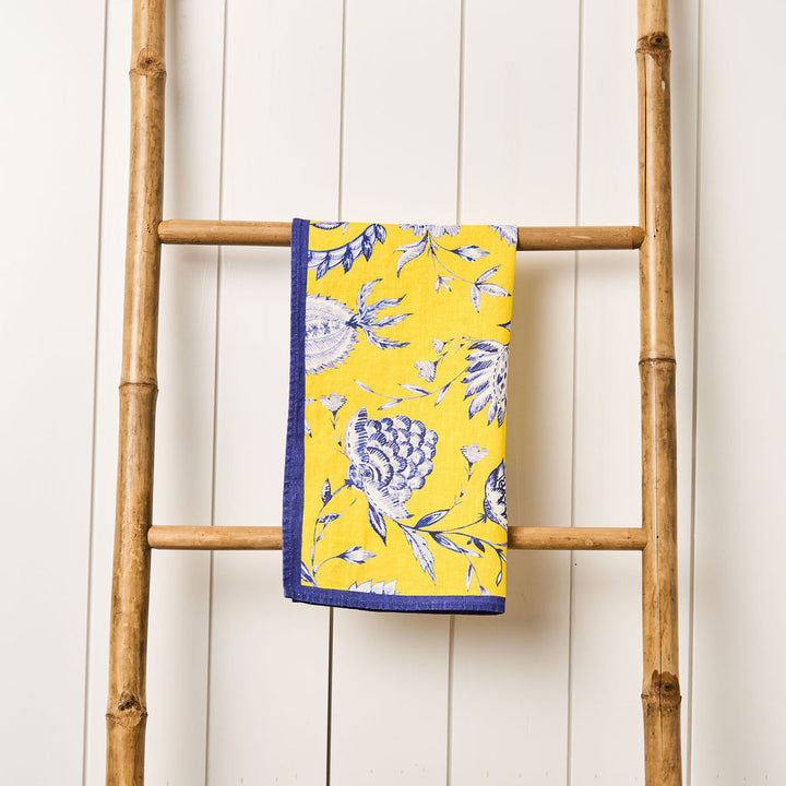 Tea Towel - Pure Linen - Indigo Batik Yellow - Vibrant Kitchen Textile