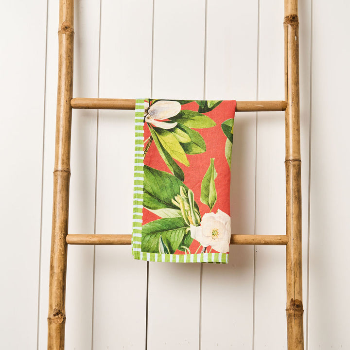Tea Towel - Pure Linen - Magnolia Rouge - Vibrant Kitchen Textile